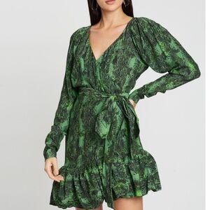 ROTATE Birger Christensen Size 36 XS Nancy Dress Green Snake Print